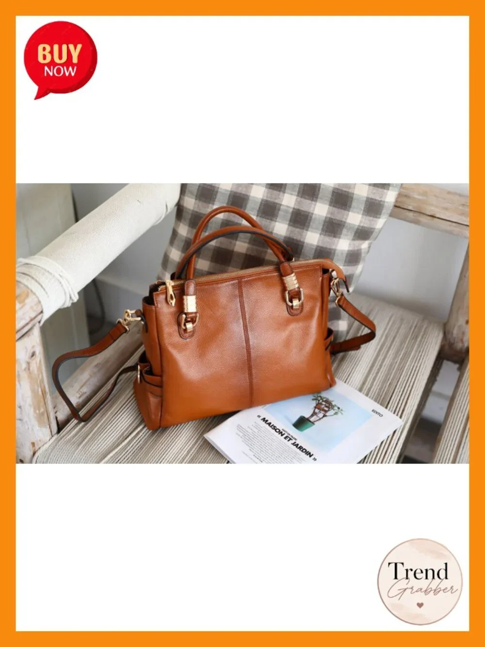 Genuine Leather Satchel Handbag with Adjustable Strap Shoulder Tote